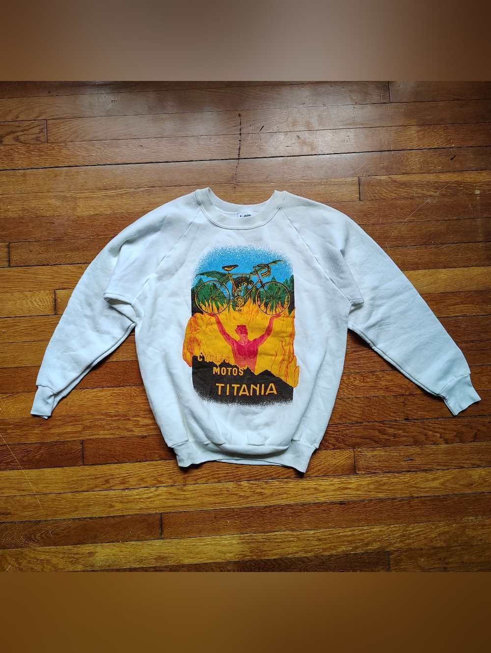 Vintage 90s Cycles Motos Titania Crewneck Sweatshirt White Medium USA Made